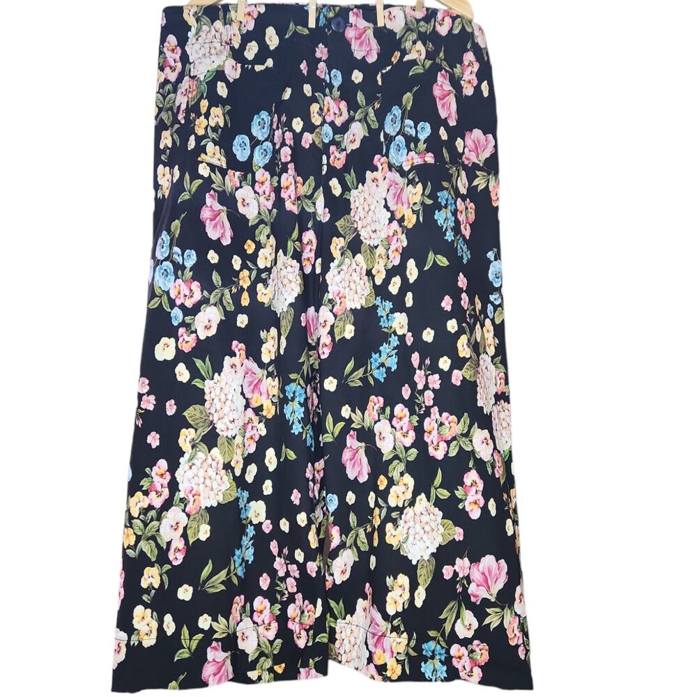 Floral Cropped Wide-Leg Pants - Navy Multi